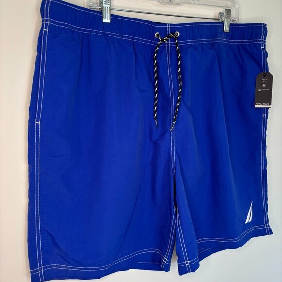NAUTICA NEW Quick Dry Swim Trunk Mens XXL Bright Cobalt Lined Pockets Drawstring - Picture 1 of 7